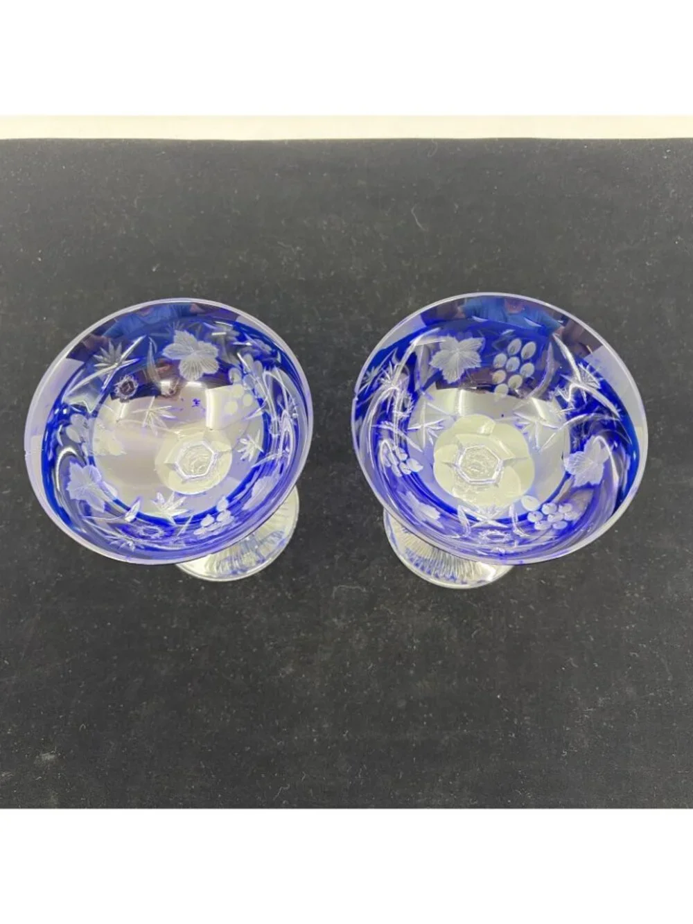 Vintage Ajka Marsala Cobalt Blue Cut to Clear Sherbet Champagne Coupe Set of 2